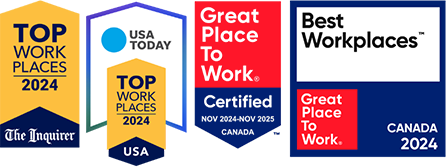 2019-2024 top workplace award presented by the philadelphia inquirer. USA Today Top Workplace 2024. Best Workplaces Canada - Great Place to Work.